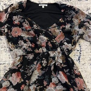 Charlotte Russe Black Floral Long Sleeve Dress